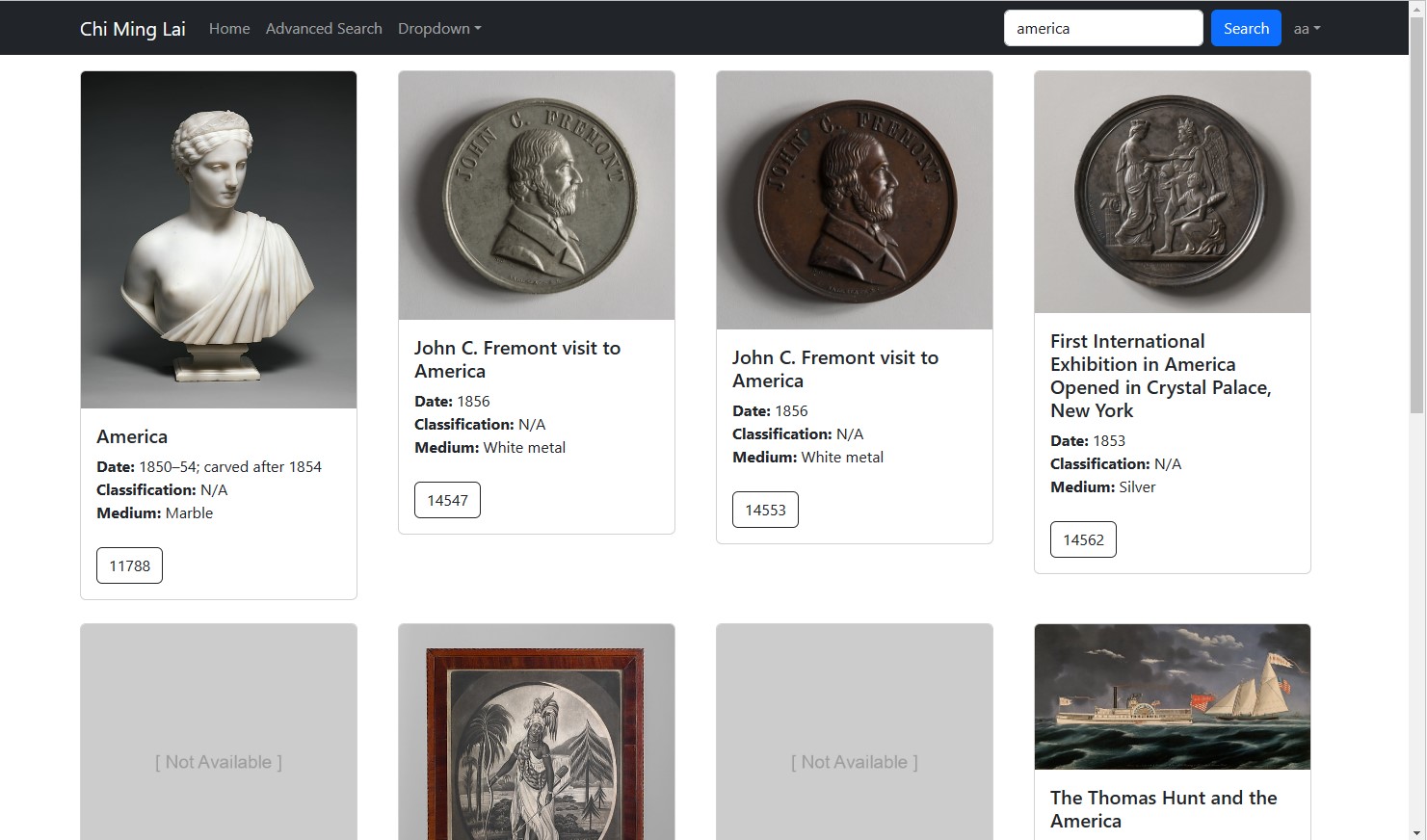 Museum search app screenshot